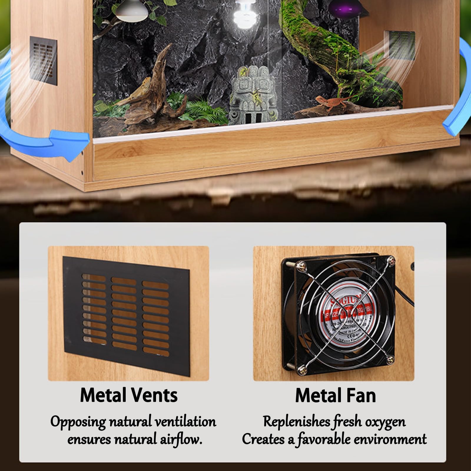 Hábitat de salón de Reptiles con termostato, terrario de Madera for Reptiles con ventilación de Aire de Metal, recinto de Puerta corredera Transparente acrílica for pitón Bola(Na,11.89gal)