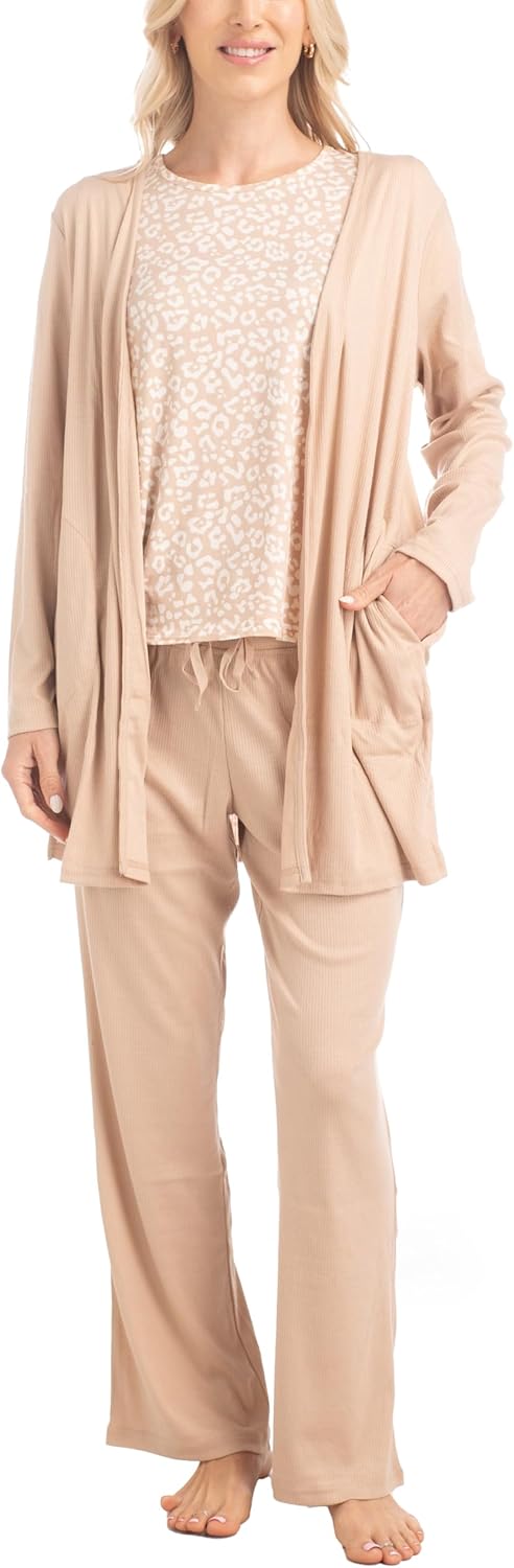 MUK LUKS 3 Piece Women's Pajamas - Anything Sleep and Lounge Set, Matching Long Sleeve Cardigan, Conjunto de Pijama - Image 5