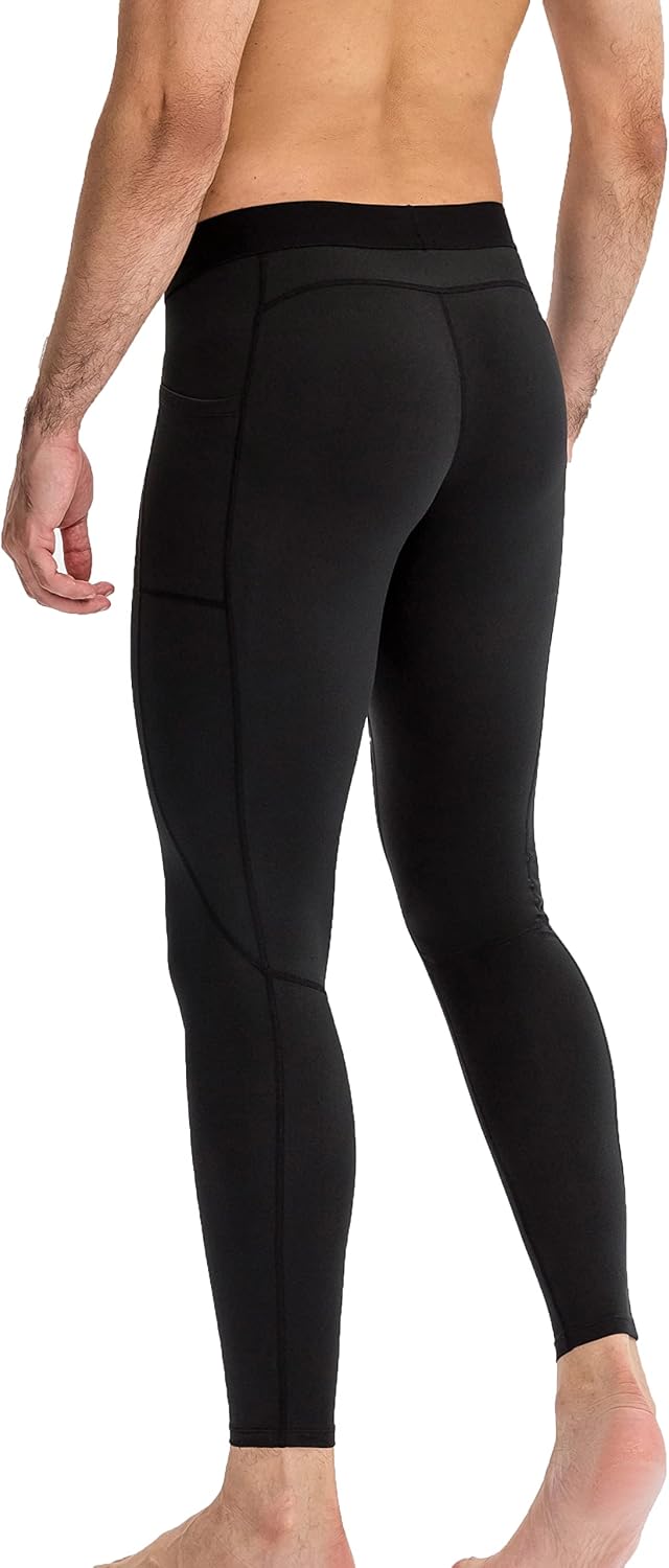 Queerier Compression Pants Men, Athletic Leggings with Pocket Running Gym Baselayers Tights Basketball Cycling Workout Pants