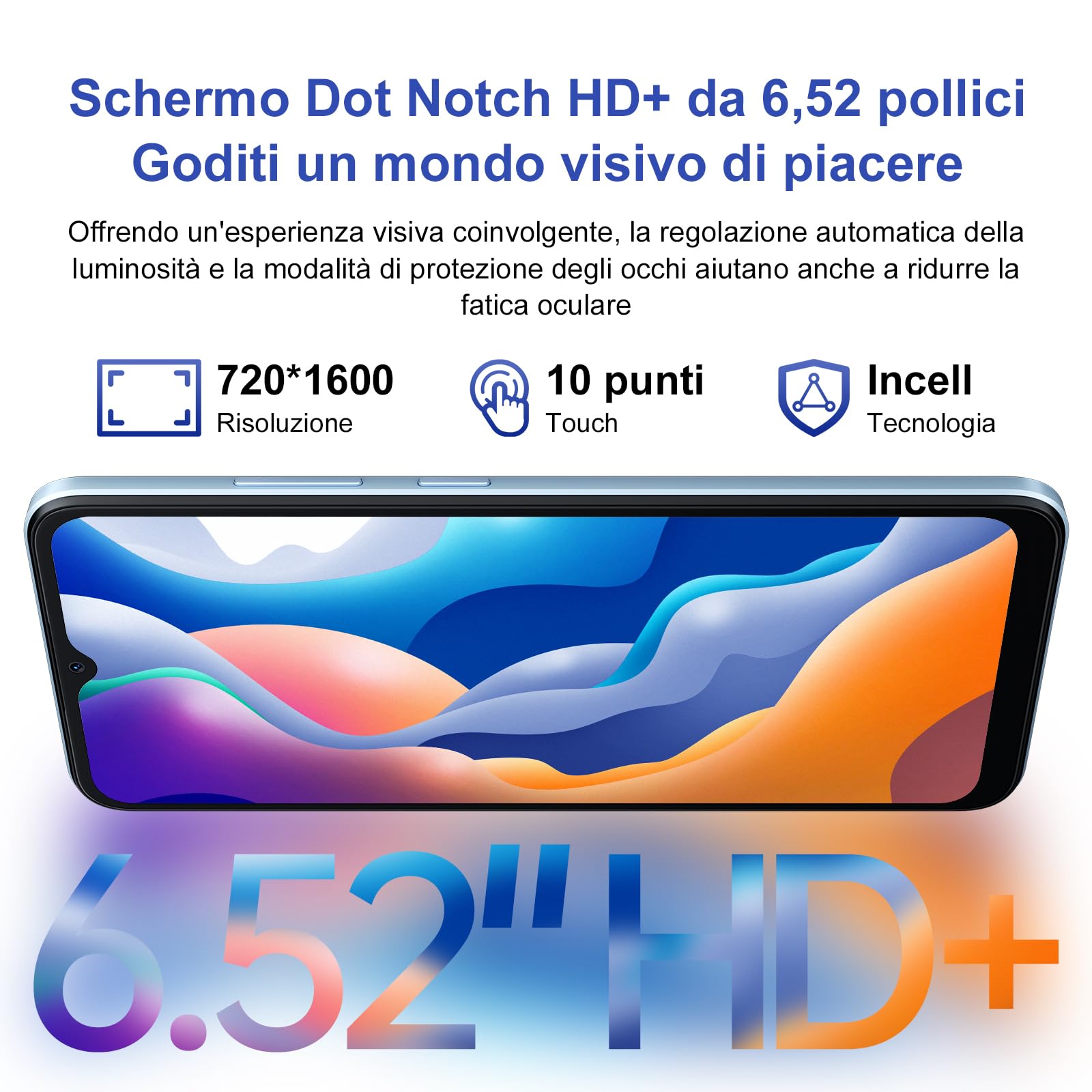 Blackview Wave6C Smartphone con 6.5" HD+/60Hz, 5100mAh, Octa-Core, 32GB/1TB-TF, 8MP+5MP, 4G Dual SIM Telefono Cellulare, Face ID/GPS/Modalità Panorama/Tipo-C/3.5mm Jack