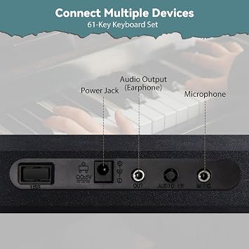 61 Keys Digital Piano Portable Electric Keyboard Piano with Music Stand, Microphone, and Stickers for Beginners Adults