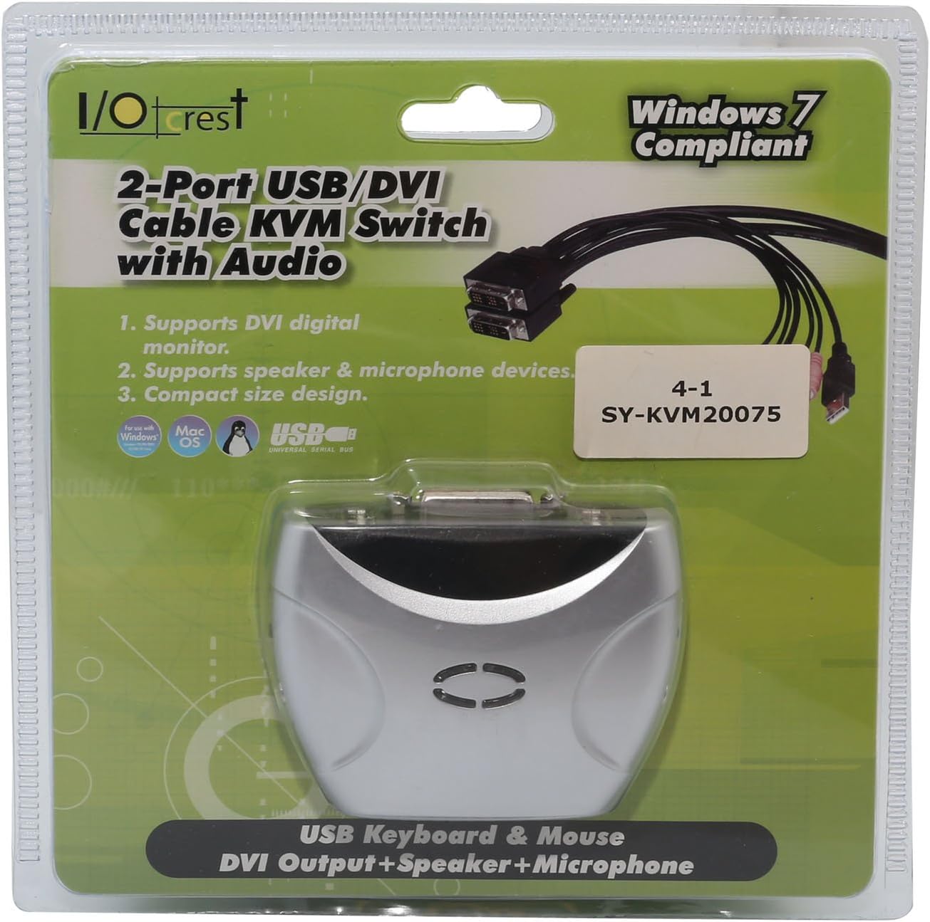 2 Port KVM Switch 1920 X 1200 - DVI W/ Audio and USB 2.0 Hub – Display/ Screen KVM Switch - DVI 3.9 ft Cables
