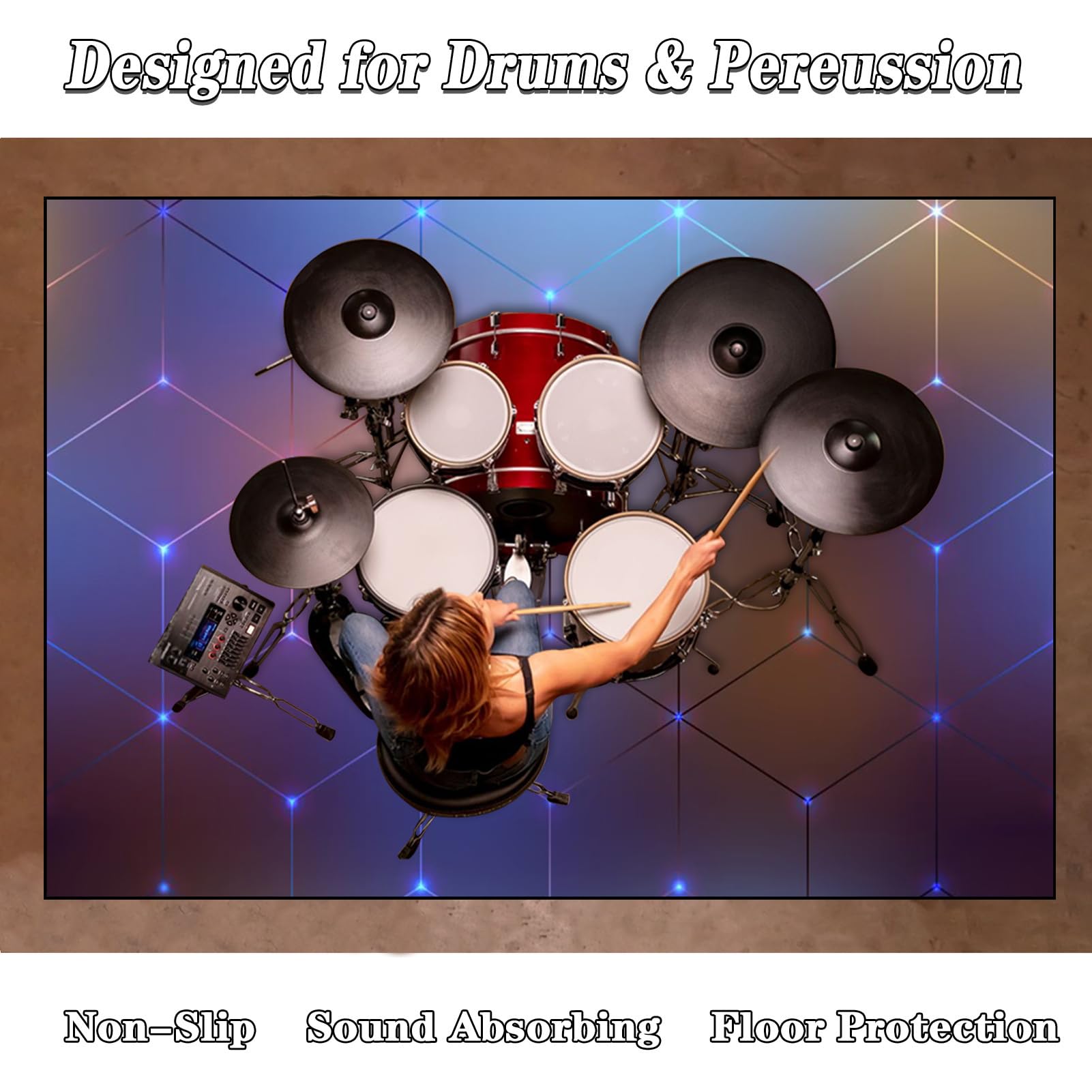 Tappeto professionale antiscivolo insonorizzato per kit jazz elettronici, 210 x 180 cm, ideale per musicisti e studi