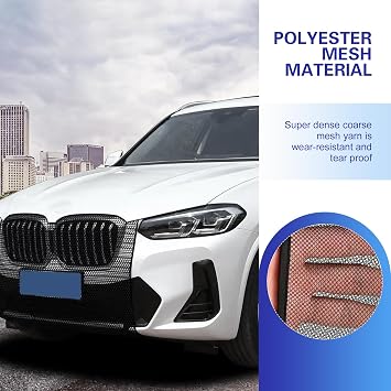 2 PCS Grille Protection Mesh, Engine Front Grille Net with Mounting Hook, High-density Anti-willow Bumper Grill Mesh, Universal Radiator Tank Protector for Cars (Black)