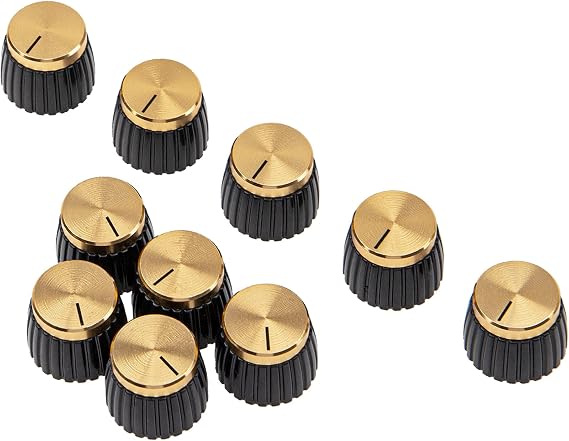 10Pcs Yootones Guitar Amp Amplifier Push on fit Knobs Black with Gold Aluminum Cap Top Compatible with Marshall Amplifiers with 6mm Diameter Pots