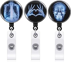 Tenare 3 Pieces Xray Badge Reel Retractable Radiology Tech Gifts Day of The Dead Badge Reel Holder Bones Skeleton Skull Chest Patterns for Nurse Doctor ID Cards(Xray Pattern)