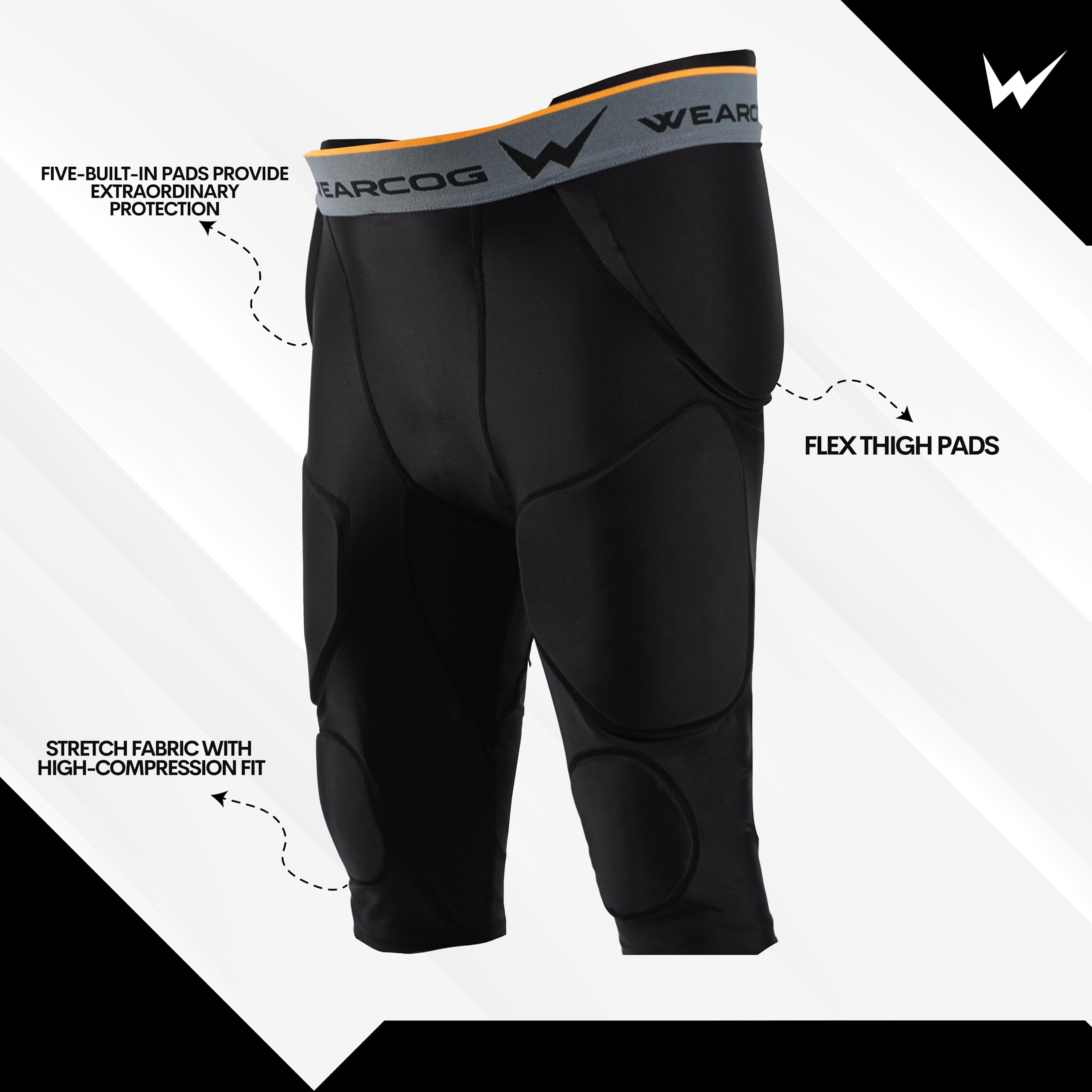 WEARCOG Gladiator Youth Football Girdle with pads for Boy's | 7 Padded Integrated Football Pads with Hip, Tail, Thigh Pads and Cup Pocket | Black Small Size