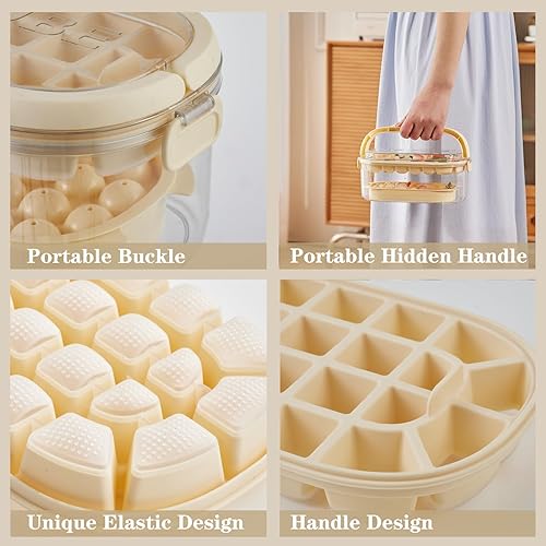 Miniatura 3 de Bandeja para cubitos de hielo con tapa y contenedor, bandejas cuadradas y redondas para congelador, moldes de hielo de fácil liberación y plegable,