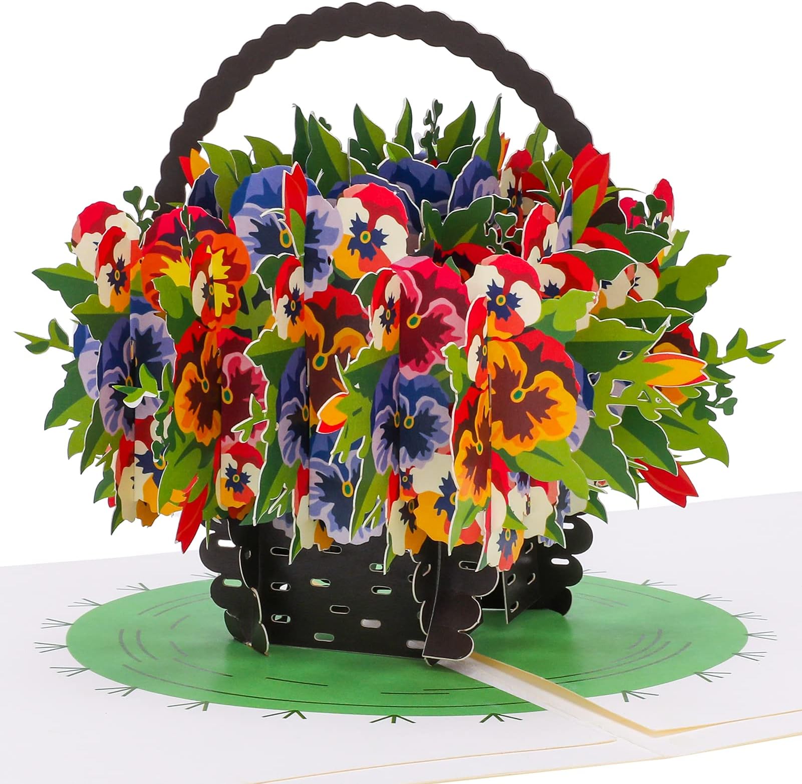 3D Flowers Card, Colorful Flower Basket Card with Envelope, Pop Up Greeting Card for Mothers Day Wedding Valentine's Day Anniversary Birthday Christmas