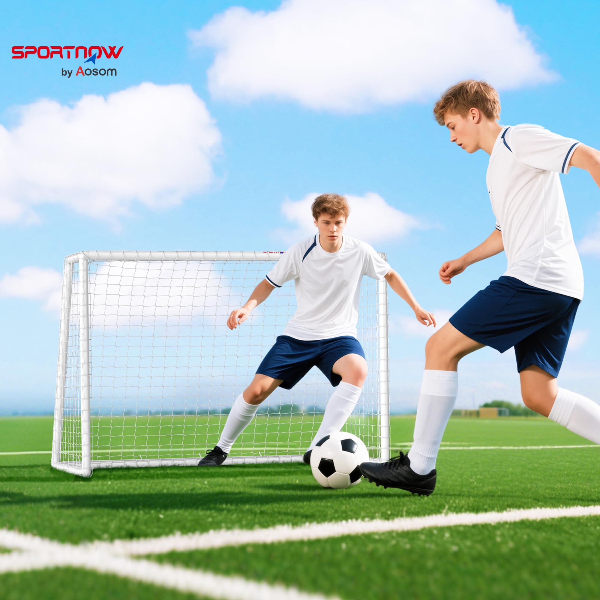 SPORTNOW But de Football avec Filet Poteaux en PVC Blanc