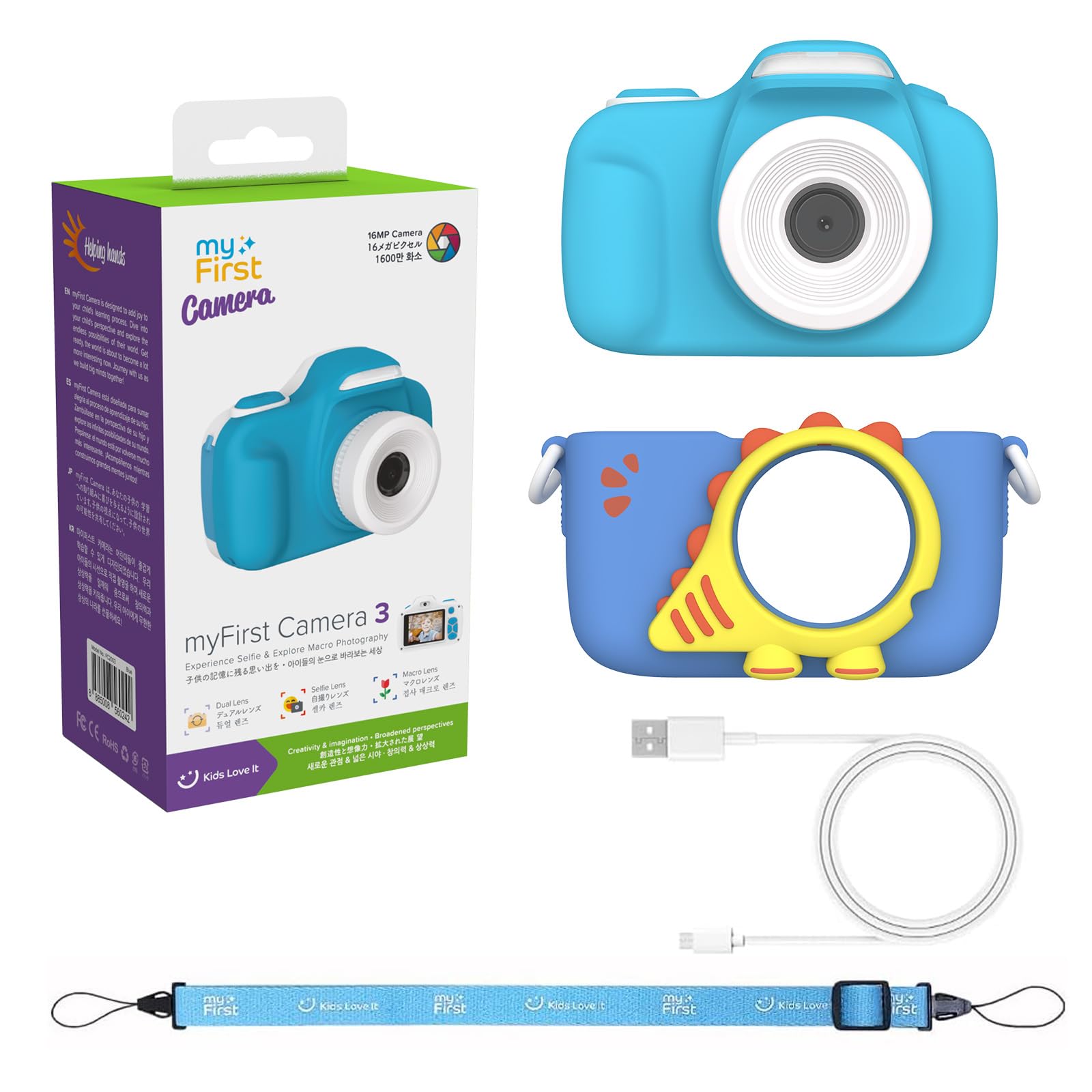 Oaxis myFirst Camera 3, Color Azul. Mini cámara de 16 MP Estilo Reflex para niños con DualLens y Lente Macro