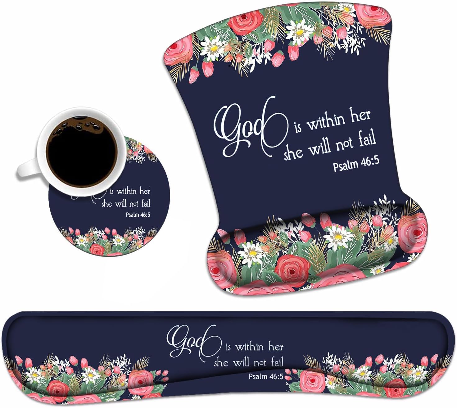 Keyboard Wrist Rest and Mouse Wrist Rest Pad Set with Coasters, Non-Slip PU Base Ergonomic Gaming Mousepad for Home Office Working Studying Easy Typing & Pain Relief - Mountain Sunrise