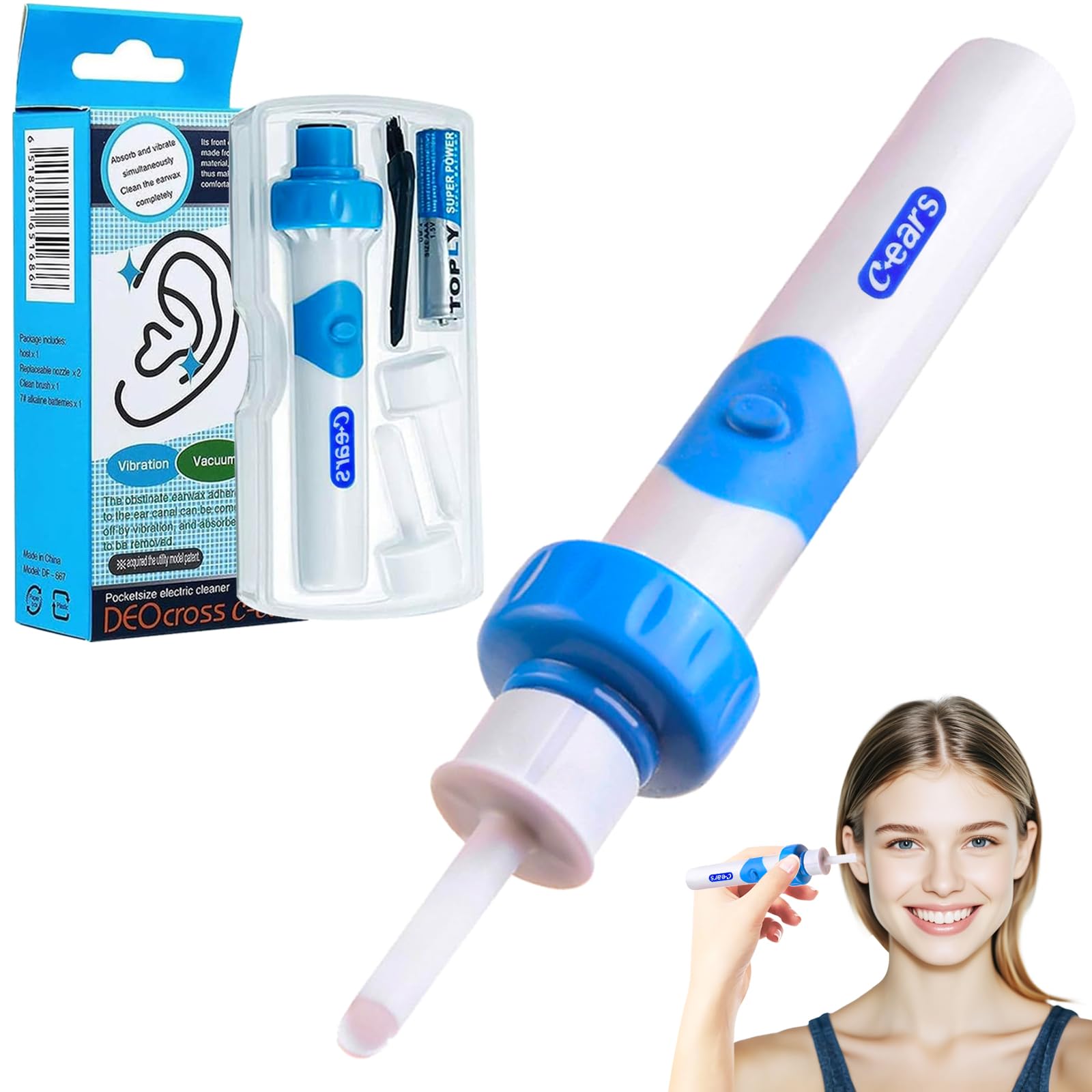 Oroclear Ohrenschmalz-Sauger Set,Elektrisch Ohrenreiniger Entferner,Ohrenschmalz-Reiniger Mit 2 Waschbaren Ersatzköpfen Sicheres Und Weiches Ear Cleaner,FüR Kinder Und Ohrreiniger Erwachsene