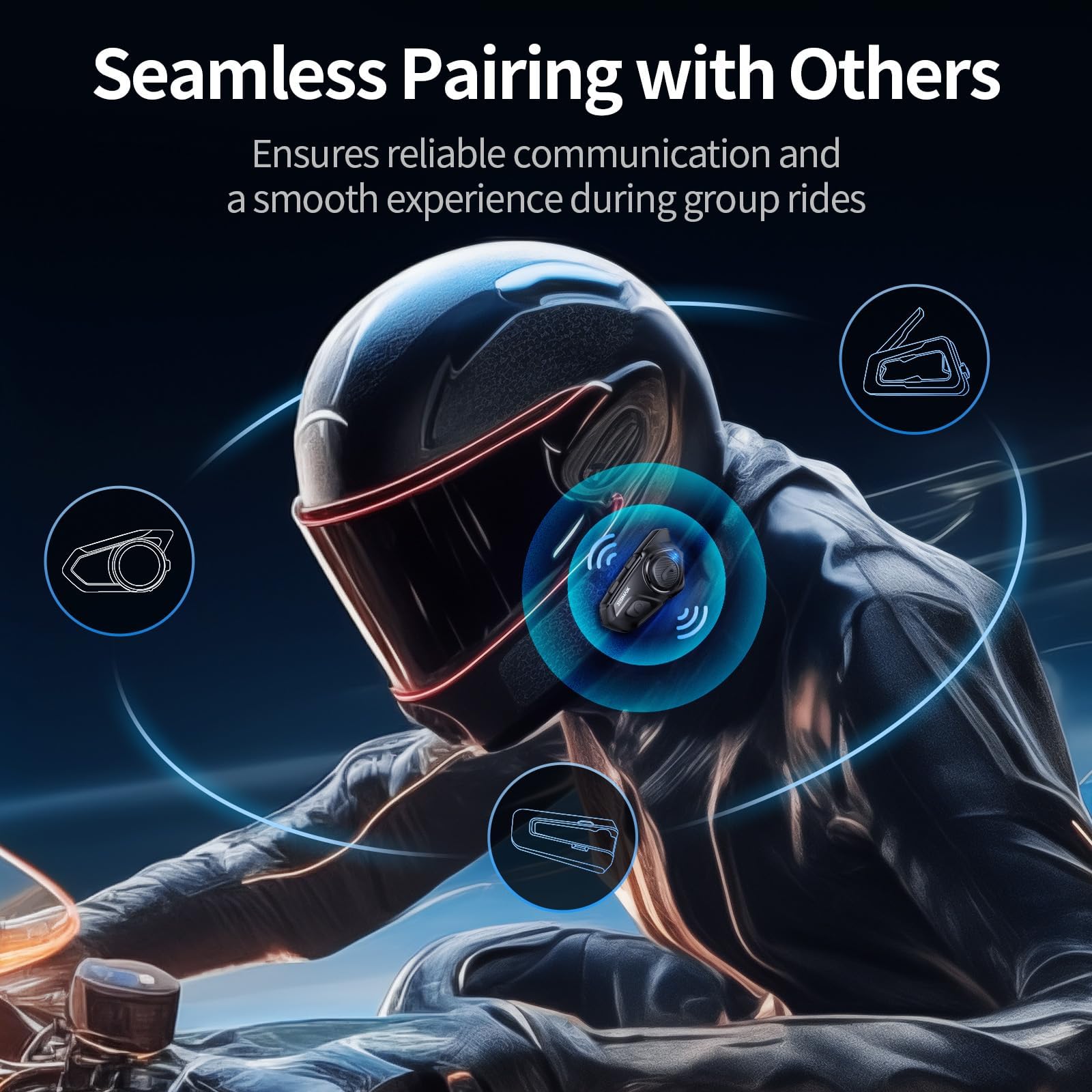 JESIMAIK Auriculares Bluetooth para casco de motocicleta, sistema de comunicación de casco de 10 vías de 2 km, intercomunicador de audio multitarea, 2 micrófonos y altavoz de 40 mm, 1 paquete