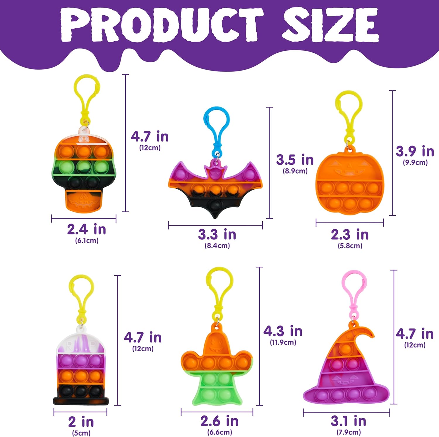 JOYIN 24 PCS Halloween Pop Bubbles Fidget Toys Keychain, Mini Pop Keychain Stress Relief Toys for Halloween Party Favor Goodie Bag Fillers, School Classroom Game Prizes