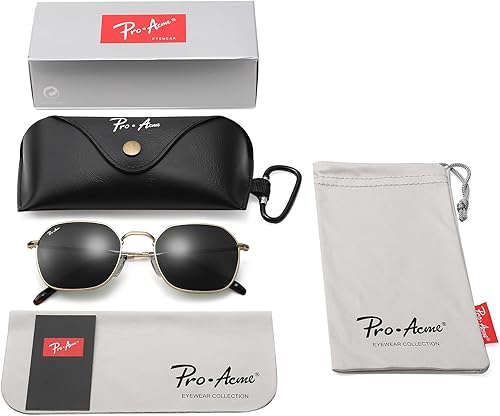 Miniatura 6 de Pro Acme Lentes de sol hexagonales de lente plana para mujeres y hombres, con marco de metal, lentes de sol clásicos, lentes de cristal 100% real