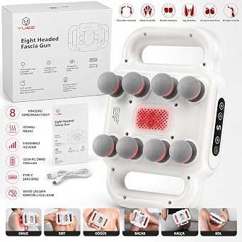 YUES MG-840 8 Ba l kl  Is tmal  Fasya Masaj Cihaz , 9 Kademeli H z Ayarl   arjl  Masaj Aleti, Type-C  arjl , 1500 mAh, Dijital Ekranl , S rt Omuz Bel Bacak Kal a Kol Masaj   in