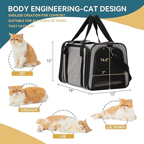 Vista 16 de Petsfit Transportador expandible para gatos, 16 x 10 x 9 pulgadas, aprobado por aerolíneas, plegable de lados suaves, transportador de mascotas