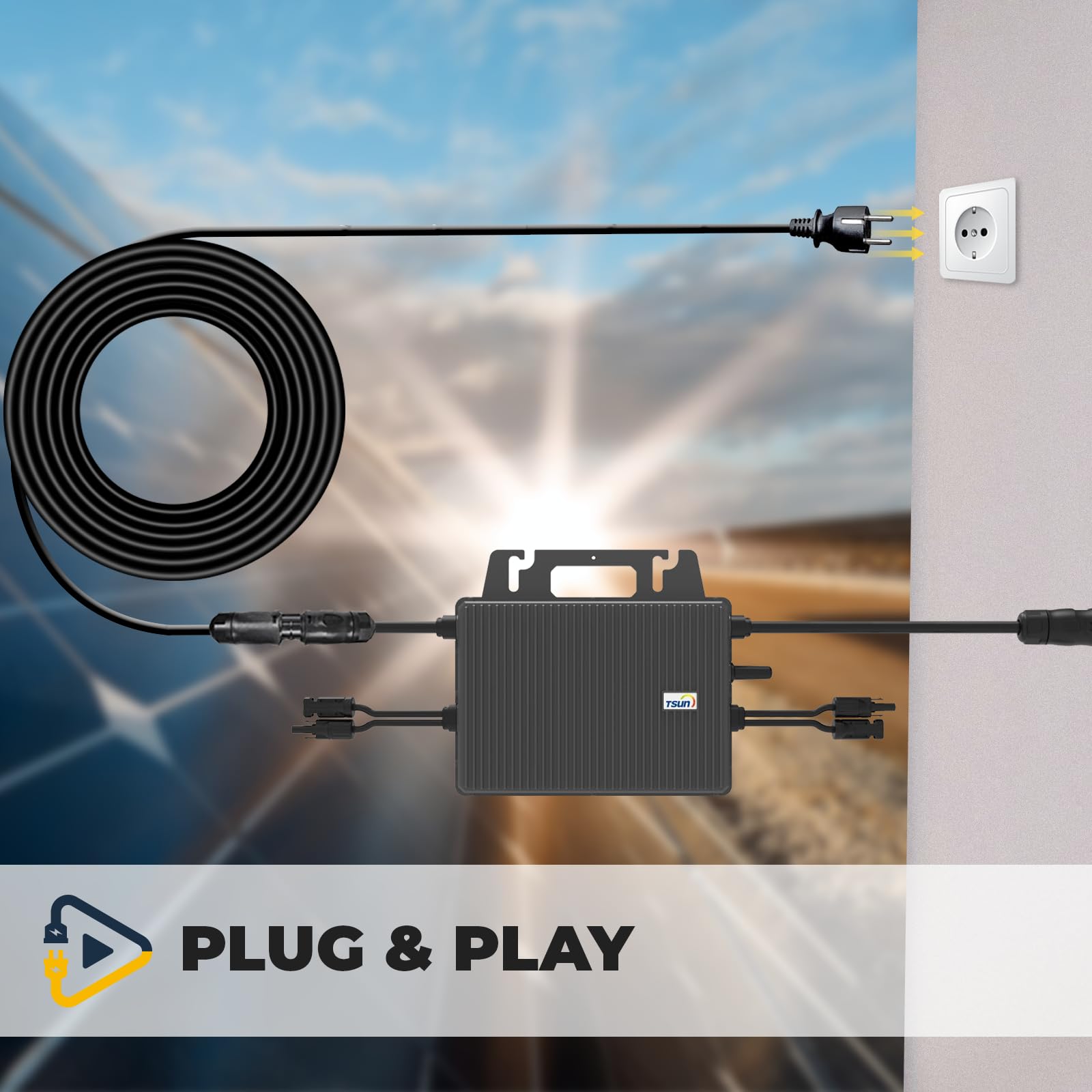 SUNNIVA® 920W Balkonkraftwerk BIFAZIAL FULLBLACK komplett Steckdose TSUN 800W Wechselrichter, PV Solaranlage, 2x 460W Glas-Glas Solarmodule, inkl. 5m Kabel, Bluetooth WIFI, Komplettset