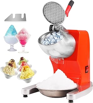 VEVOR Ice Crushers Machine, 220lbs Per Hour Electric Snow Cone Maker with 4 Blades, Stainless Steel Shaved Ice Machine with Cover and Bowl, 300W Ice Shaver Machine for Home and Commercial Use, Orange