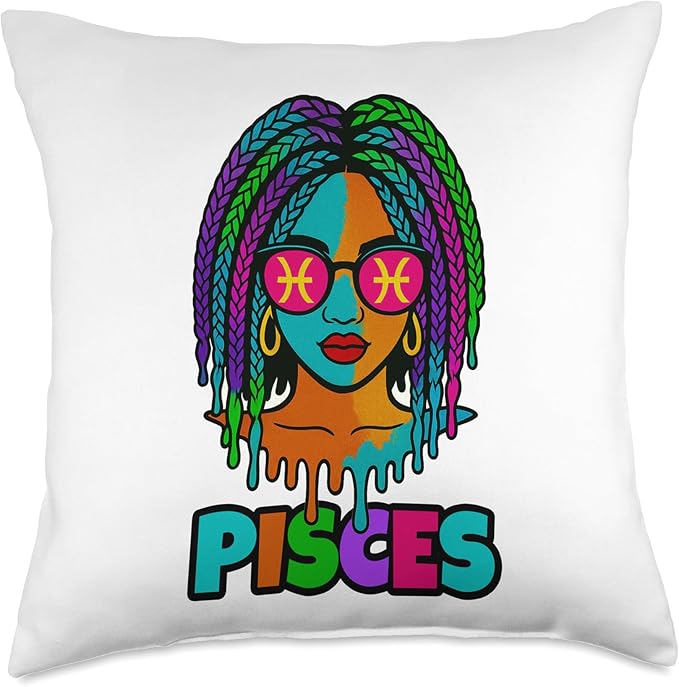 Pisces Queen African American Women Zodiac Sign Throw Pillow