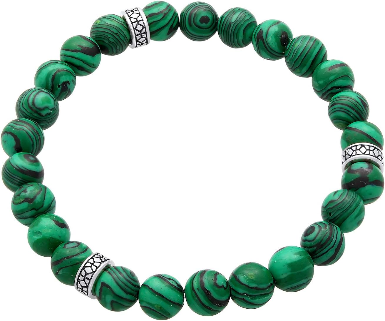 kuzzoi men's gemstone bracelet green malachite beads elastic, length 8.27 inches, width 0.31 inches, 0.81 ounces