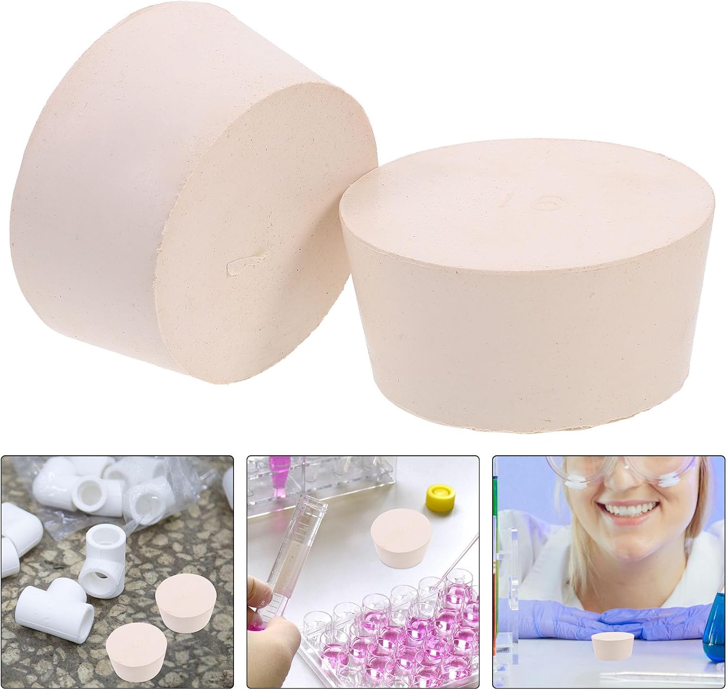 HEMOTON 2pcs White Rubber Test Tube Rubber Stoppers Lab Plugs Prevent Leakage of Liquids Simple to Use for Laboratory Test Tubes Sealing Plugs
