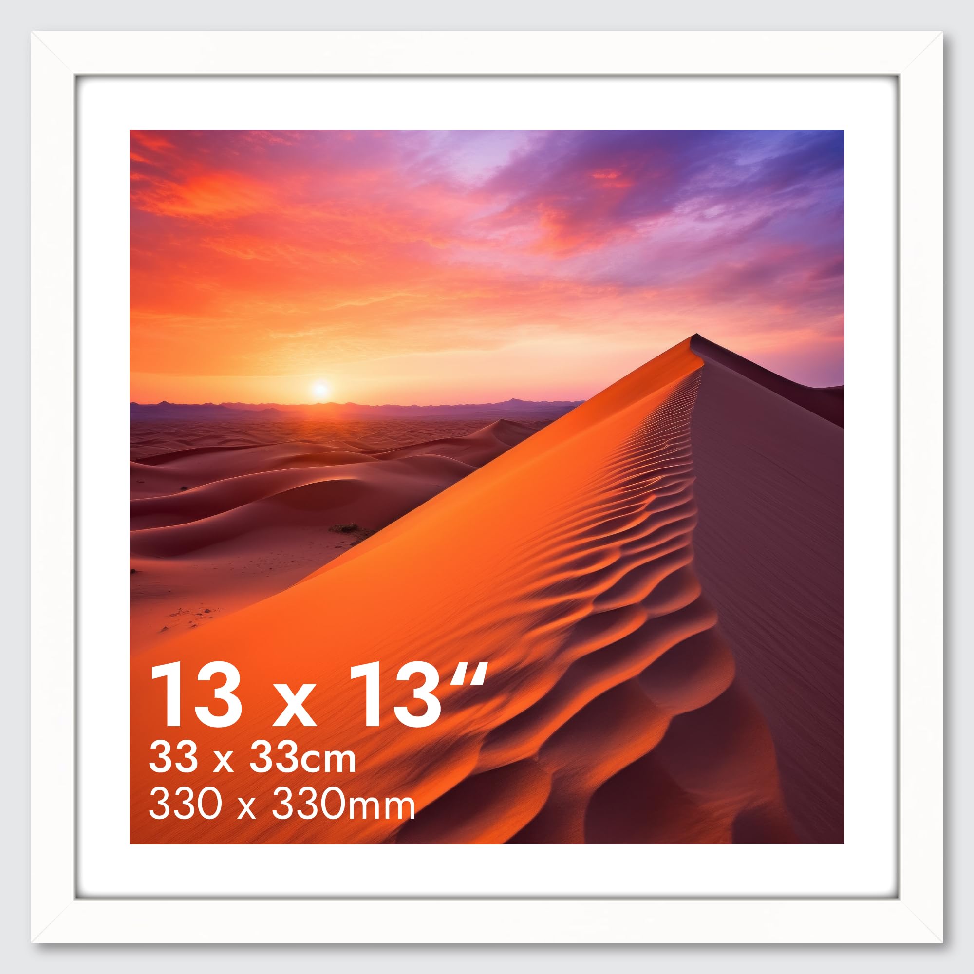 HNK White Square Picture Frames 13 X 13 Inches Engineered Wood and Plexiglass, 33x33cm Photo Frame Dual Orientation Landscape or Portrait, Square Frame Wall Hanging Display Photos, Posters