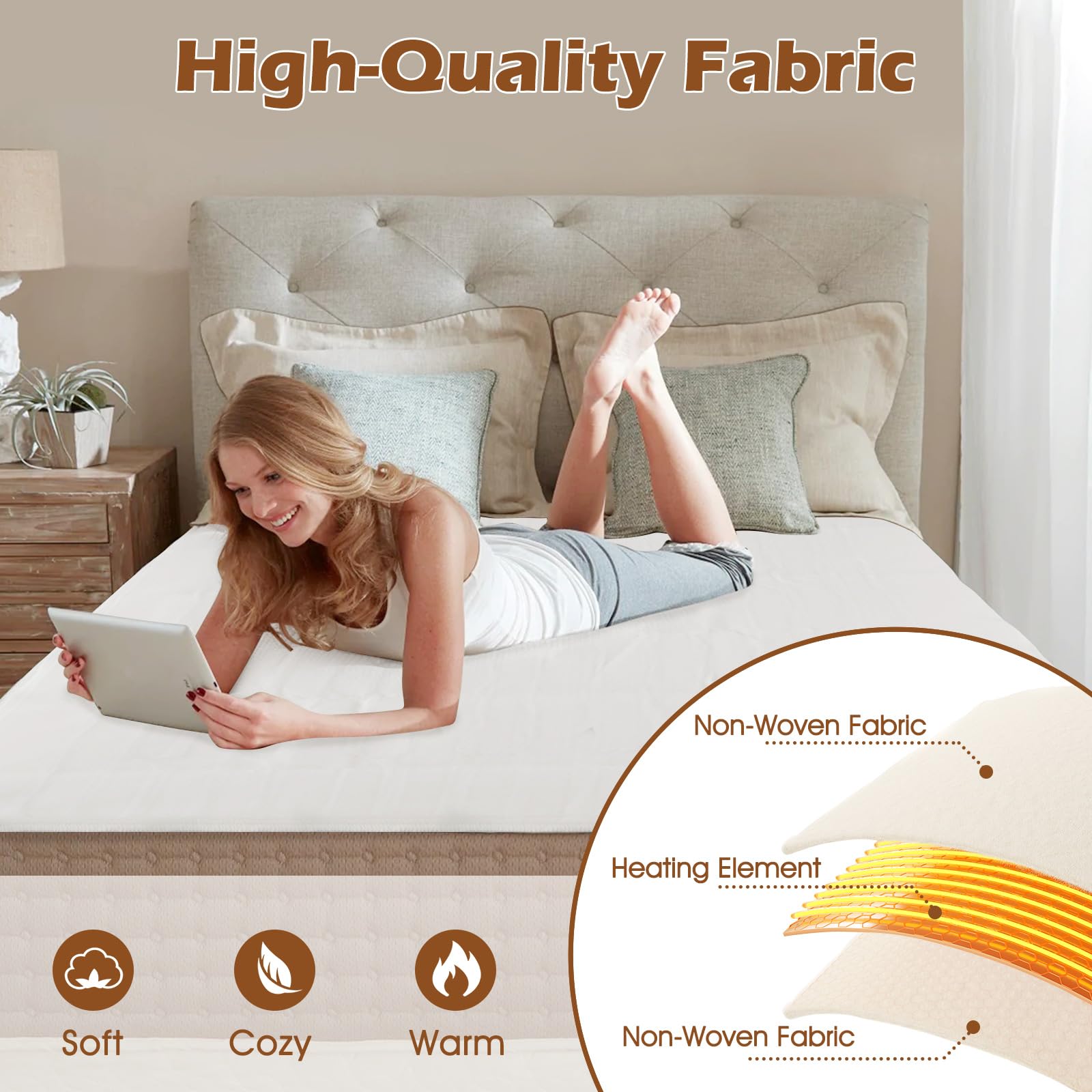 COSTWAY Heated Mattress Pad Full Size, Zone Heating Electric Mattress Pad with Dual Controllers, 9 Heat Settings & 9-Hour Auto Off, Machine Washable Bed Warmer for up to 10 Inches Mattress, 76” x 54” 2
