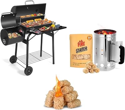Offset Smoker Bundle with Steel Charcoal Bucket & 150 Rolls