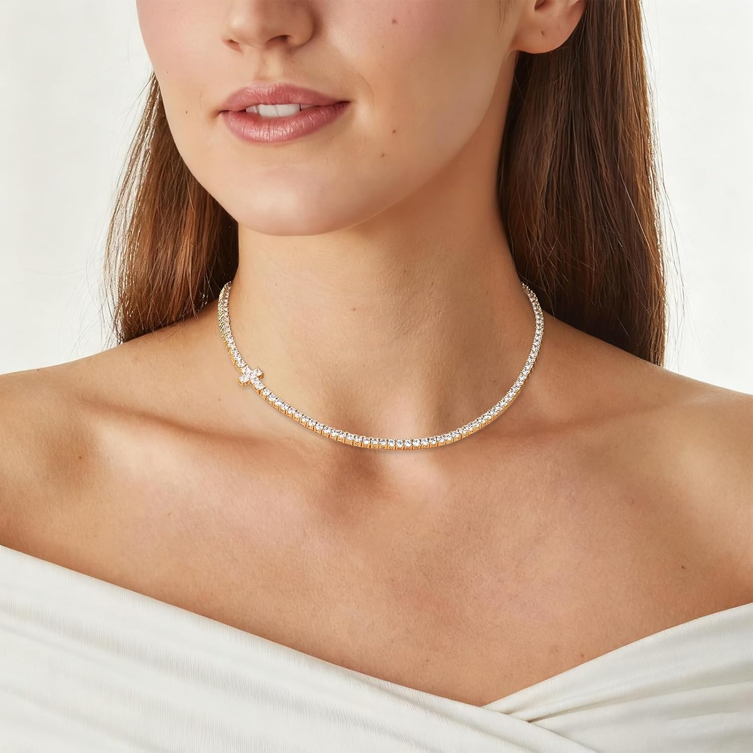 BREN Tennis Necklaces for Women - Gold Plated Cross Necklace Tennis Chain - 3.0mm AAAAA Cubic Zirconia Tennis Necklace for Women Men 16-20inch - Image 5