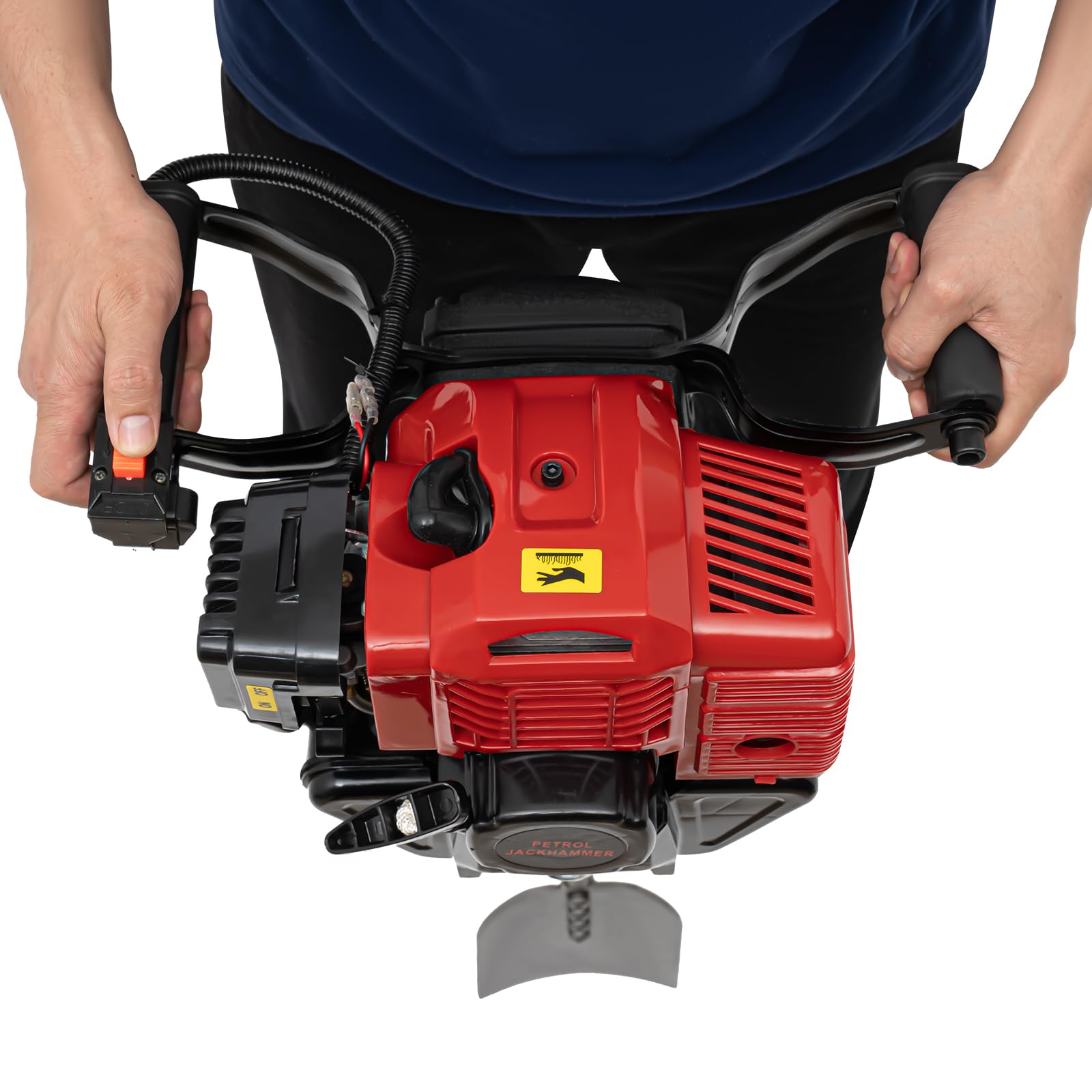 Martillo de demolición de gasolina, 1900 W, 55 J de fuerza de impacto, martillo cincelador con motor de 2 tiempos, 6500 r/min, incluye cincel de punta, cincel plano y herramientas