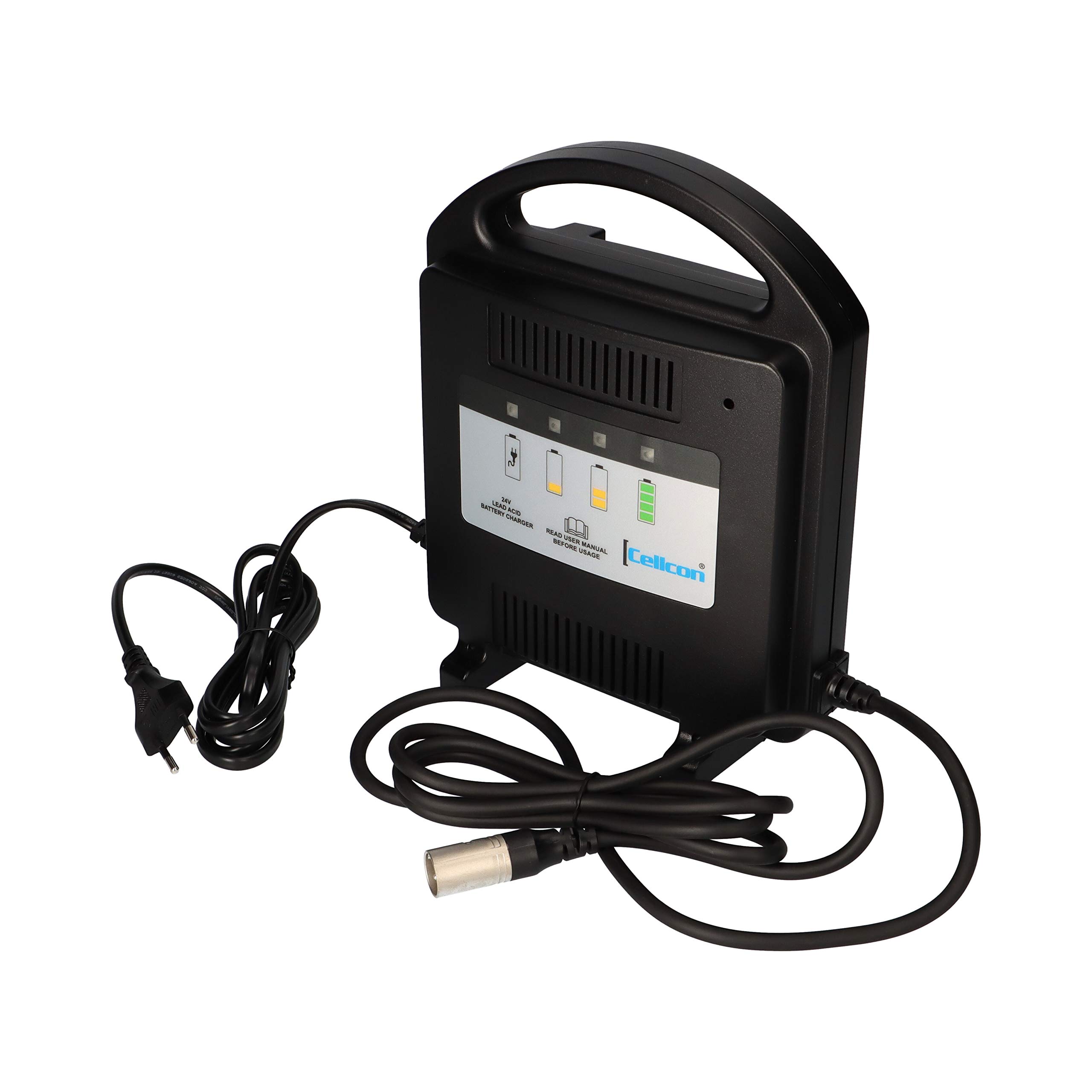 Cellcon Ladegerät mit XLR-Stecker Bleiakkus 24V 8A AGM Akkus z.B. 36Ah 45Ah 50Ah 75Ah Elektrorollstuhl Elektromobil E-Scooter Rollstuhl