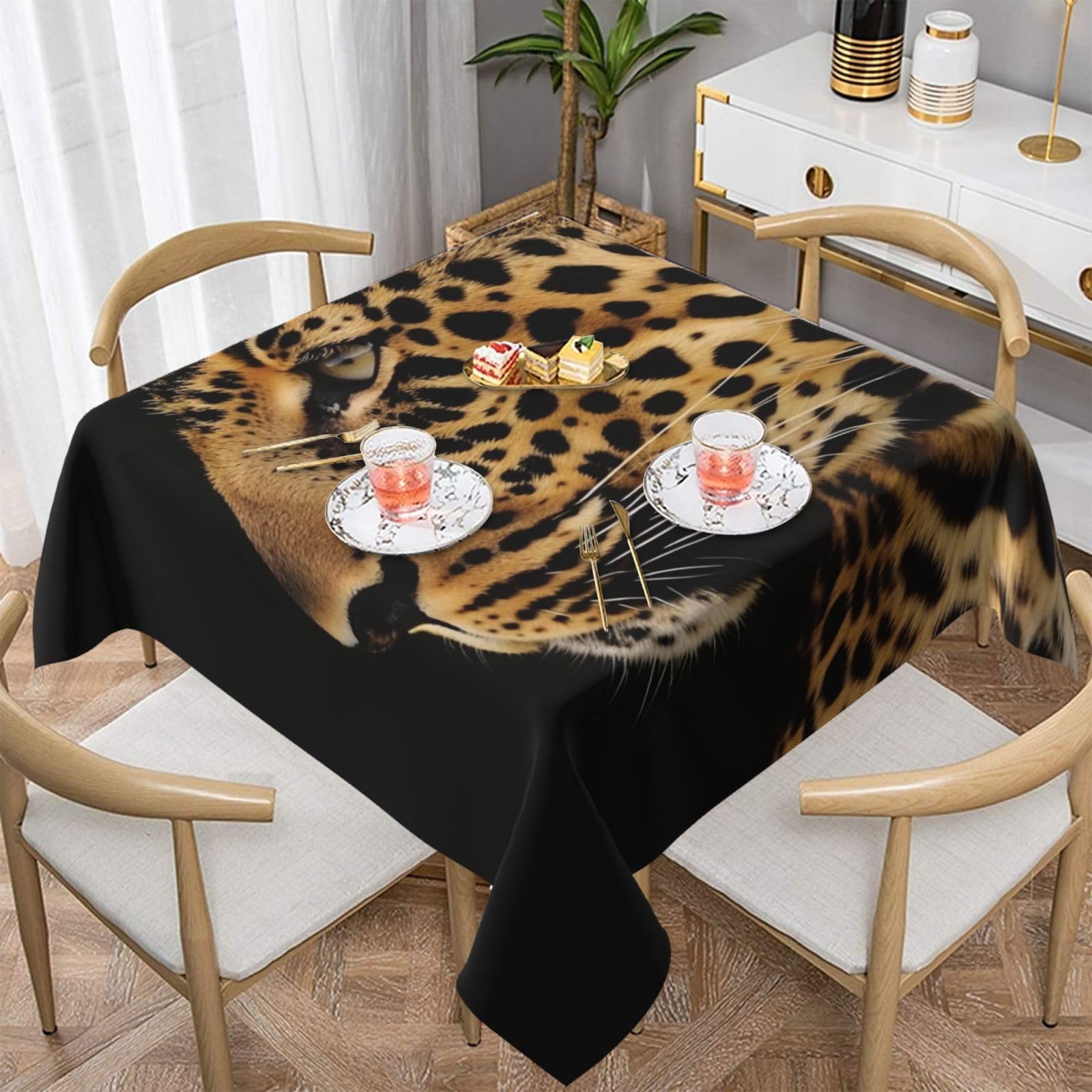 WPKJU Leopard Animal Print Printed Square Tablecloth 54x54 inch Water Resistant Table Cover Washable Rectangle Table Cloth for Dining Tables