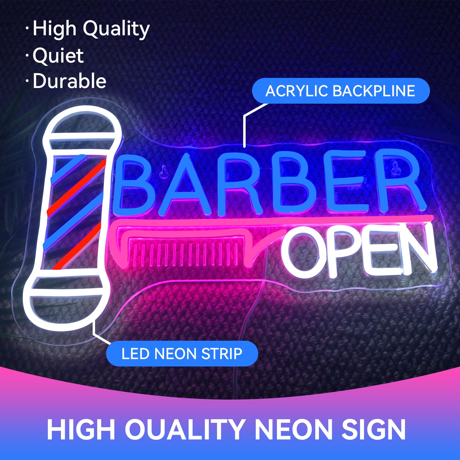 Letrero de neón abierto de barbero, poste de barbero, luz nocturna LED