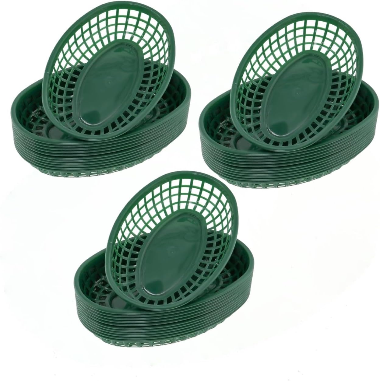 Soro Essentials- 9-3/8” x 6” Oval Fast Food Basket Green Color Plastic Set of 36 - Reusable Restaurant Serving Fast Food Basket Bread Fry Baskets Serving Tray for Chicken Burgers Sandwiches Fries
