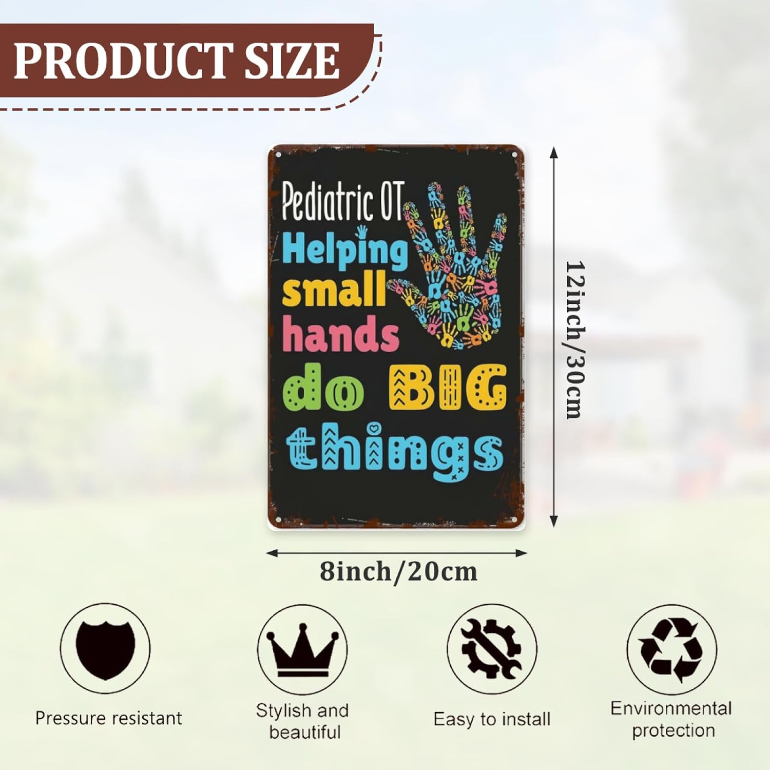 wall decor for bedroom Pediatric OT Helping Small Hands Do Big Things vintage signs Door Home and Garden Wall Decor Funny Happy Bathroom Yard Cafe Plaques with Life Quotes 8X12inch