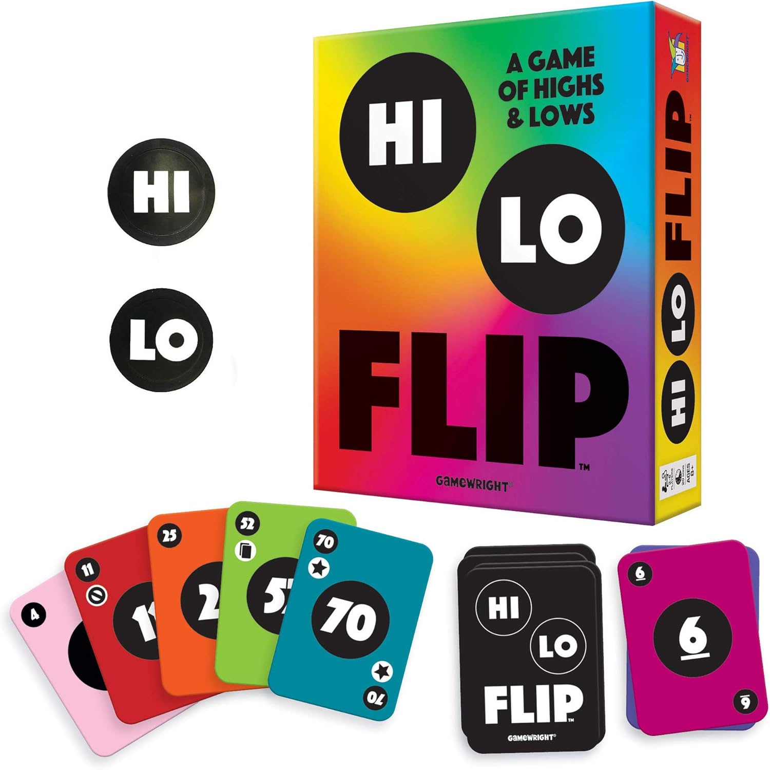 Gamewright - Hi Lo Flip - Un Juego de Cartas de altibajos y Bajos ...
