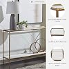 Mesa consola estrecha de vidrio y mármol de 52" Signature Design by Ashley | Acento moderno de mediados de siglo para entrada, estantes de vidrio y mármol genuino, marco de latón antiguo, Serie Ryandale 7