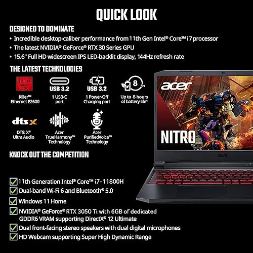 Miniatura 4 de acer Nitro 5 - Laptop para juegos de 15.6 pulgadas FHD IPS, Intel Core i5-9300H de 9 generación (Beat i7-7700T), GeForce GTX 1650, 16GB RAM, 512GB