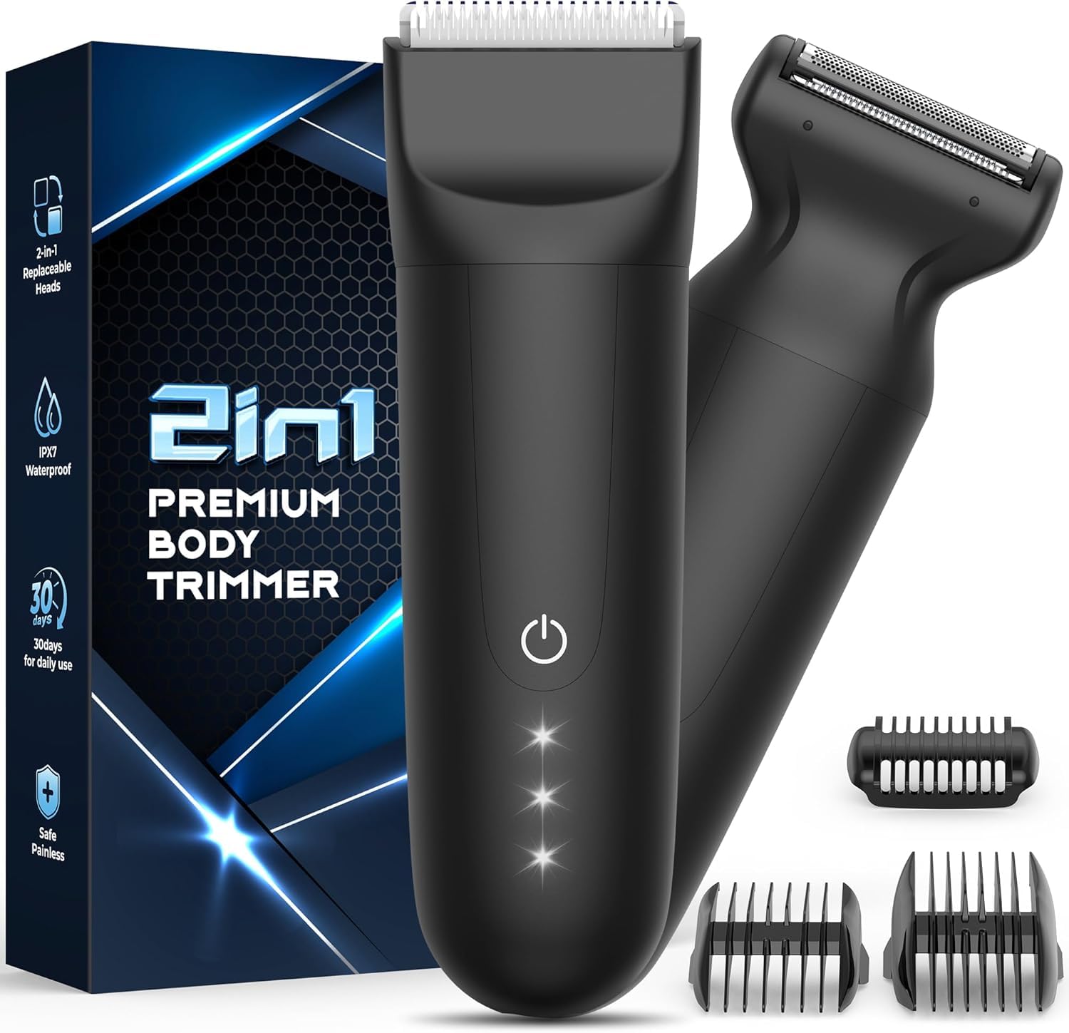 Afeitadora Electrica Hombre Afeitadora Corporal Masculina: Afeitadora Corporal Hombre 2 Cabezas Cerámica 3 Peines para Parti Intime, Brazos, Pecho, Piernas y Axilas Uso Húmedo y Seco IPX7 Impermeable