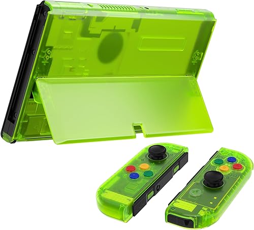 Miniatura 7 de eXtremeRate Juego completo de carcasa transparente verde lima personalizado para Nintendo Switch OLED, placa trasera de consola de repuesto para