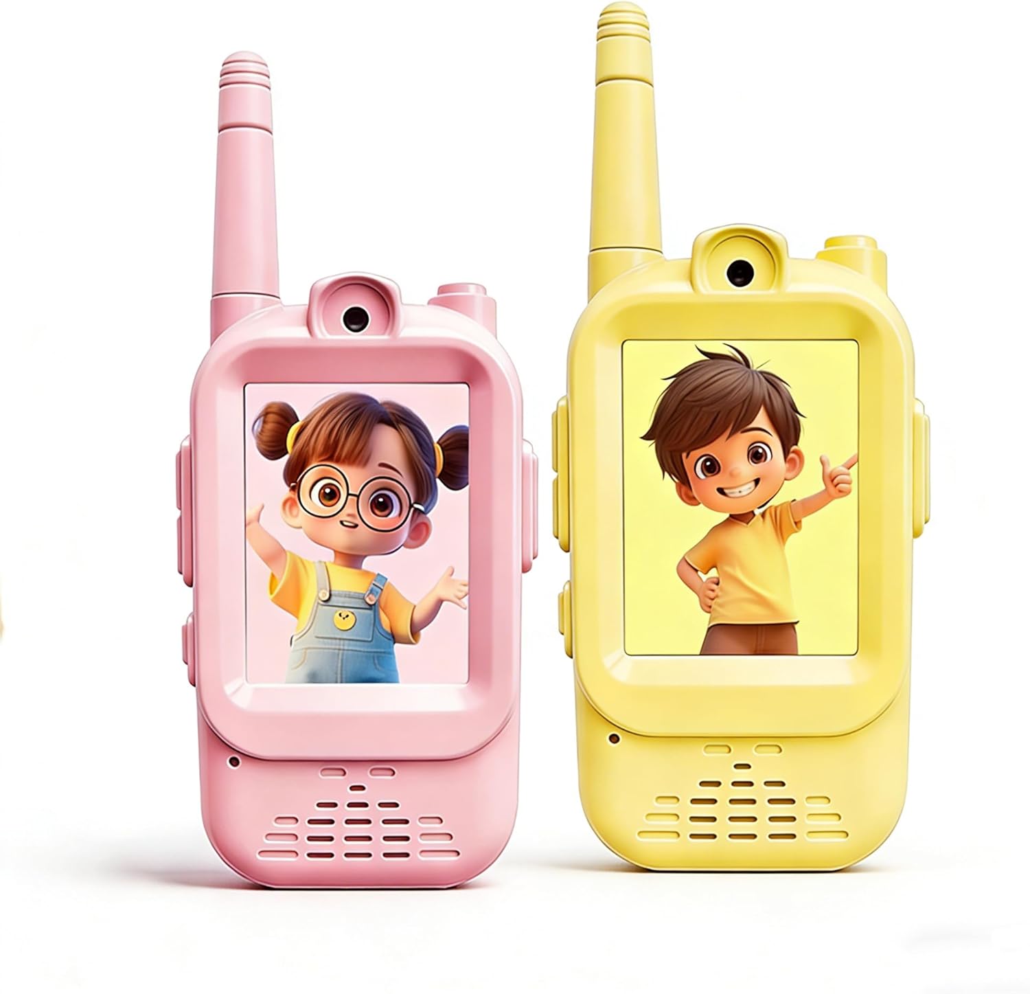 Kids Video Walkie Talkies, 2 Pack Rechargeable Intercom Toys with HD Camera & Screen, Photo Storage, Two-Way Video Chat with Voice Changer, Indoor & Outdoor Play for Ages 3–12 (Pink & Blue)