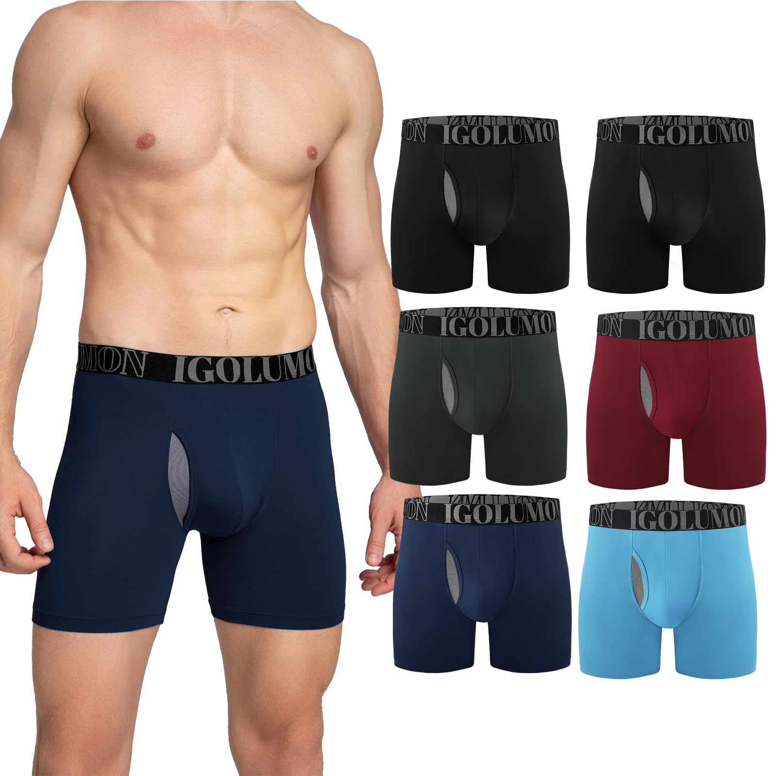 IGOLUMON Bambus Boxershorts Herren 6er Pack Ohne Kratzenden Zettel Unterhosen Männer Superweiche Atmungsaktiv Unterwäsche Boxer Abriebfest Formstabil Für Alltag Sport Freizeit Gr. M-2XL