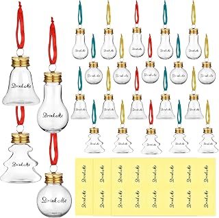 Sliner 24 Pieces Christmas Booze Balls Sets 4 Styles Christmas Fillable Booze Tree Ornaments Xmas Decorative Hanging Ornament Drinking Bulbs Holiday Booze Ornament Balls for Xmas Party Decorations