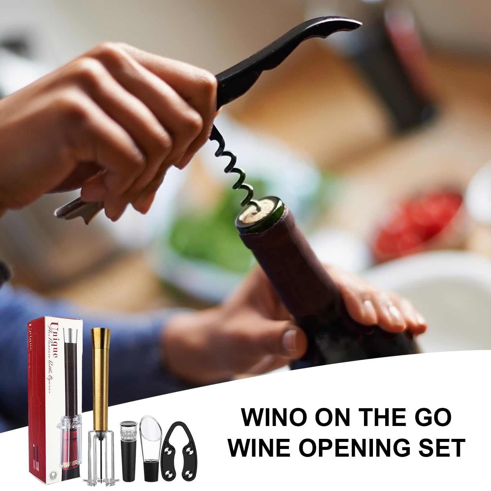 Wino The Go Kit Ouvre-Bouteille à Air - Tire-Bouchon Pompe à Vin Avec Carafe