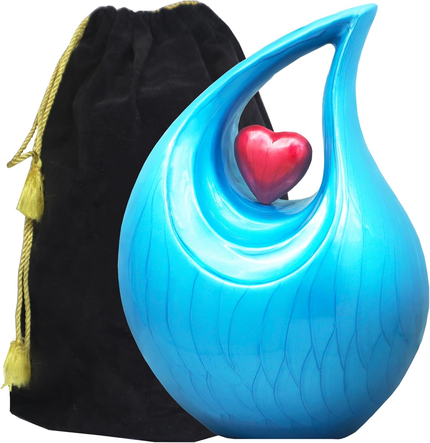 M MEILINXU Cremation Urns for Human Ashes Adult Female & Male, Funeral Urn for Ashes for Women & Man, Tear Drop Decorative Urn for Burial, Red Heart Urns, Blue, Teardrop Urns - Large