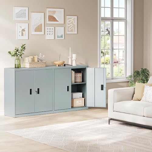 WOLTU Lockable Storage Cabinet, Grey, W90 x H92 x D40 cm - 8
