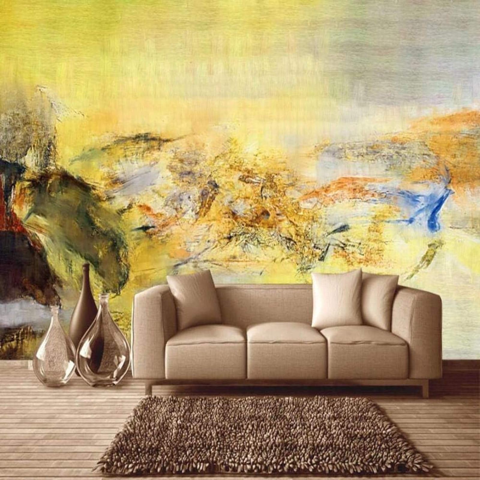 Papel pintado para tapar imperfecciones de pared salón dormitorio graffiti acuarela amarillo