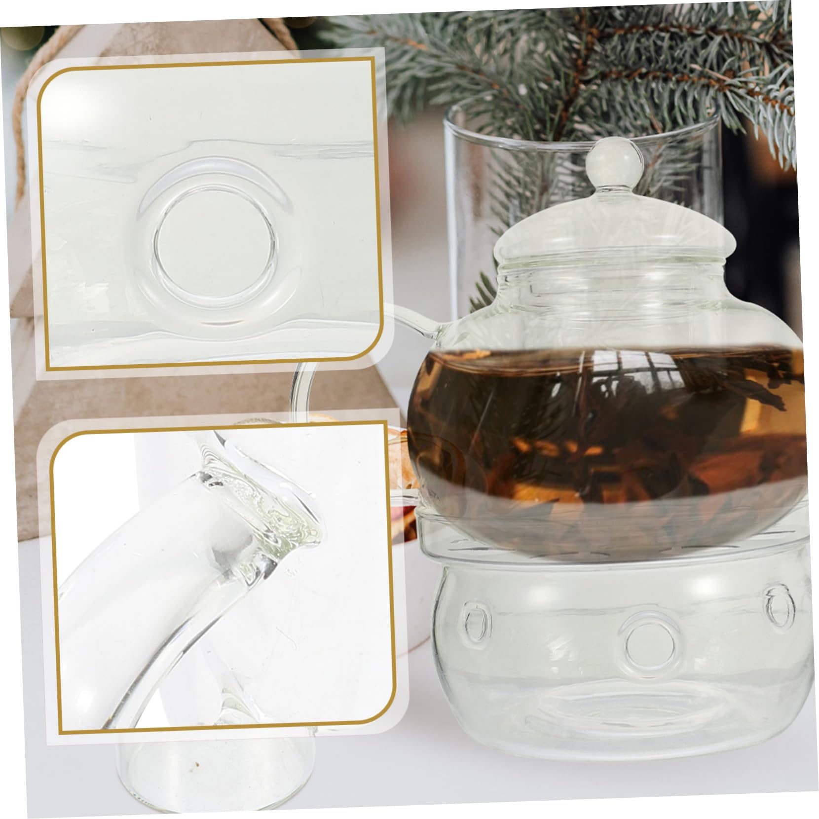 Cabilock Hitzebeständiges Glas Teekannen Satz mit Filter und Kerzenständer Kung Fu Teezubereiter für Elegante Teezeremonie zu Hause